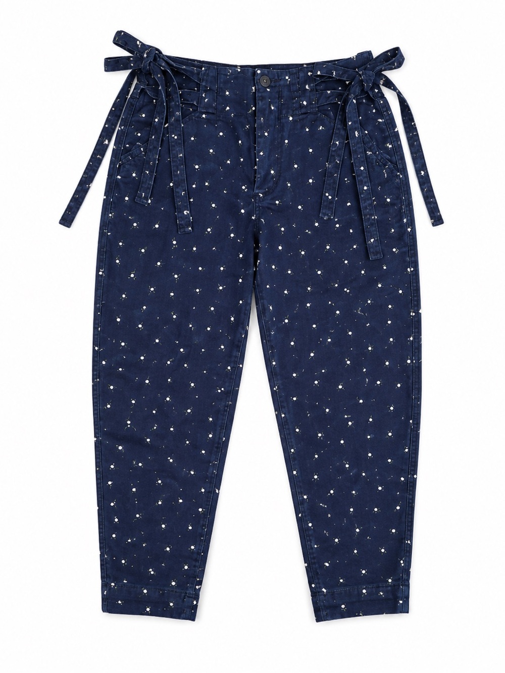 Something Navy Navy Cropped Tie-Waist Pants with White Dot Floral